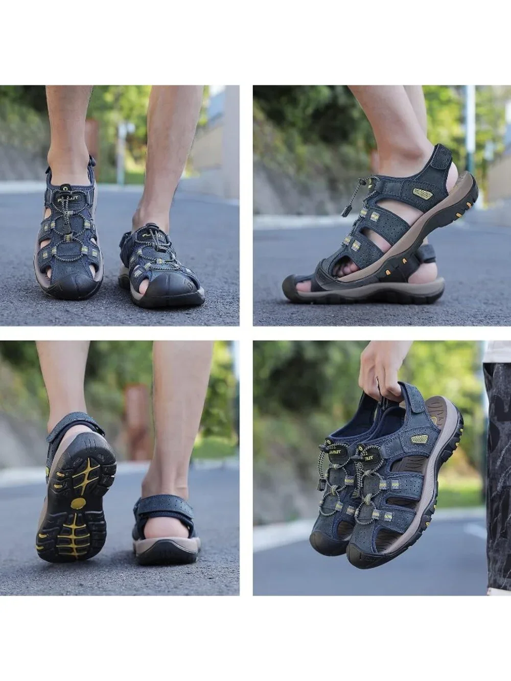 Men's Blue Closed Toe Leather Athletic Outdoor Hiking Sport Casual Sandal Shoes